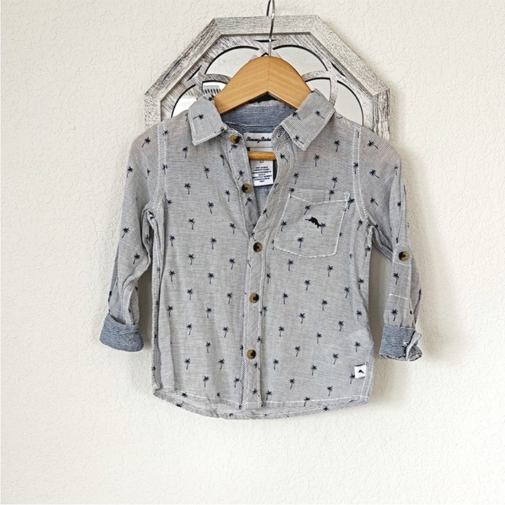 Tommy Bahama • Boys 2T Blue Palm Tree Button Up Shirt 100% Cotton